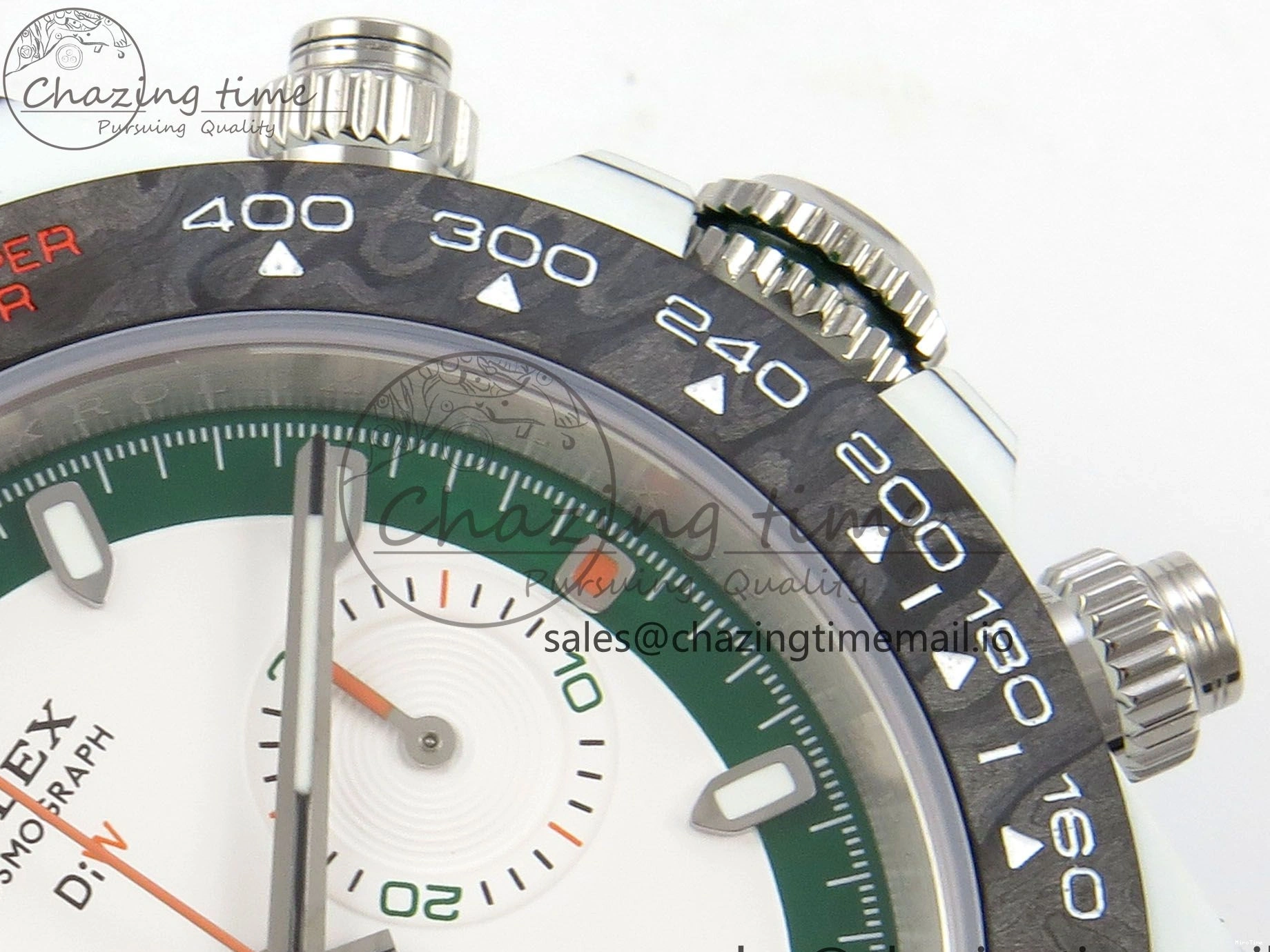 MiroTime 0312 TimelessDesign Daytona DIW Carbon Case and Bezel DIWF Edition White Green Dial on Grey Nylon Strap A 51